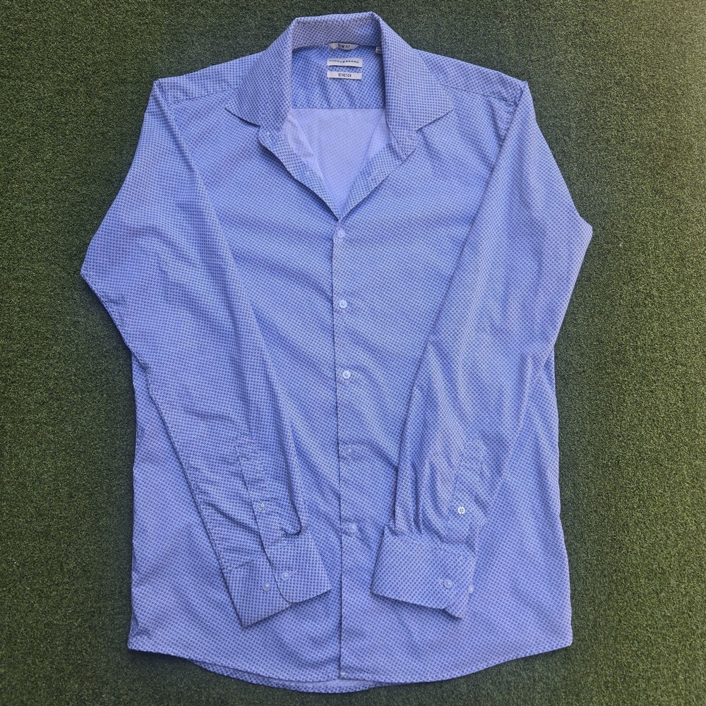 Lucky Brand Shirt Men's Medium Blue Slim Fit Stretch Botton Up Long Sleeve - Picture 3 of 14